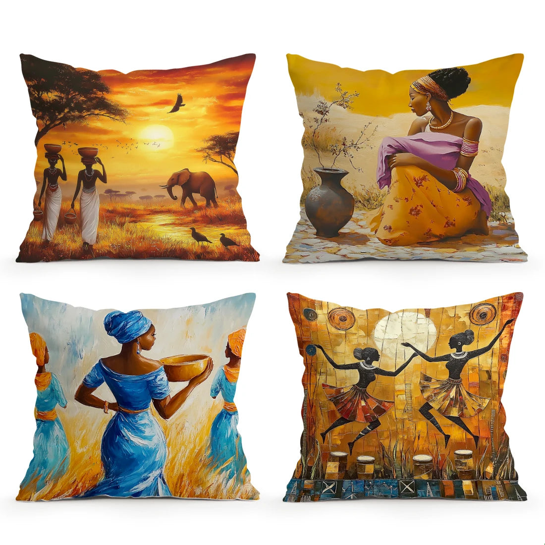African Women’s Artistic Pattern Pillow Covers – Artistic Elegance for Home Decor - Glow by Hellen African and Boho Jewelry African Home Decor Cultural Accessories